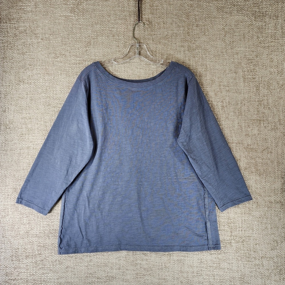 Pact Organic Cotton Slub Knit Tunic Top Womens XL Blue 3/4 Sleeve Tee
